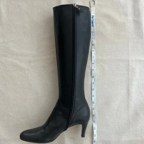 Salvatore Ferragamo | Knee-Length Heel Leather Boots - Sz US 9 / Dark Chocolate - Picture 12 of 12